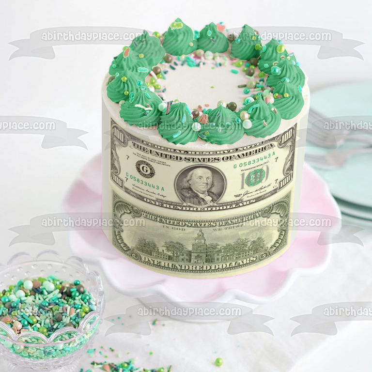Us Money $100 Bills Front and Back Edible Cake Topper Image ABPID49773