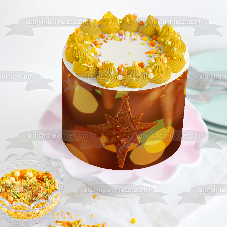 Adorno navideño con estrella dorada y purpurina, adorno comestible para tarta, imagen ABPID50575