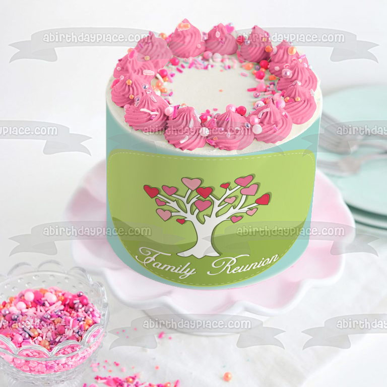 Family Reunion Family Tree Hearts Edible Cake Topper Image ABPID50322