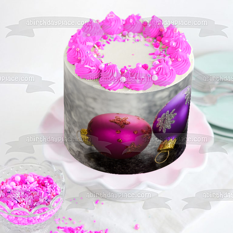 Adornos navideños de bolas de oro rosa con estrellas brillantes, adorno comestible para tarta, imagen ABPID50585