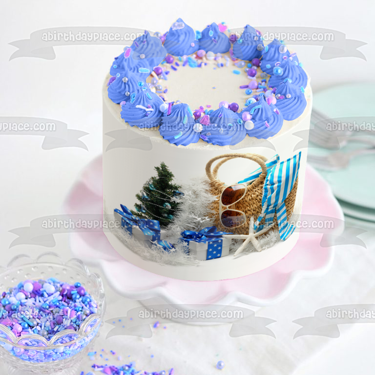 Árbol de Navidad presenta bolsa de playa gafas de sol estrella de mar adorno comestible para tarta imagen ABPID50588