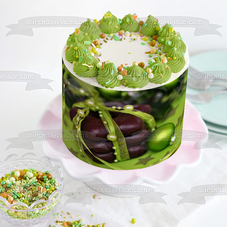 Galletas navideñas envueltas en cinta Adorno de bola verde Adorno comestible para pastel Imagen ABPID50590