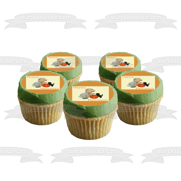 Cute Happy Halloween First Halloween Trick or Treat Edible Cake Topper Image ABPID50339