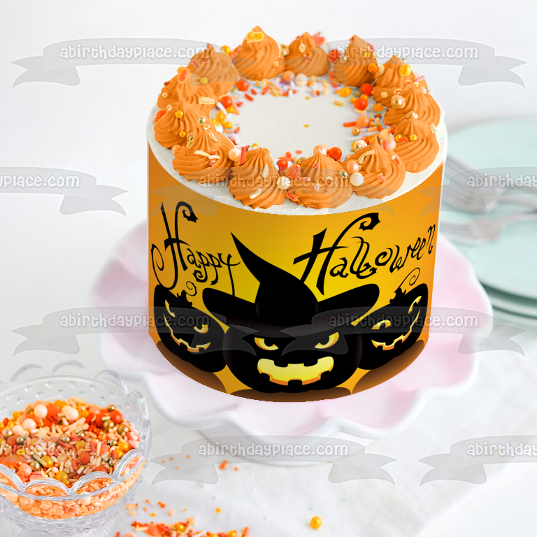 Happy Halloween Pumpkins Edible Cake Topper Image ABPID50349