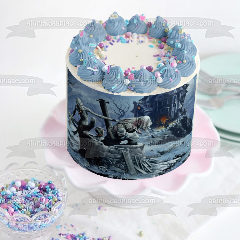 Halloween Haunted House Ghouls Monsters Demons Edible Cake Topper Image ABPID50351