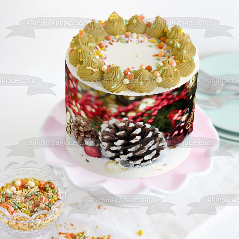 Adorno de bola de cono de pino navideño, adorno comestible para pastel, imagen ABPID50605