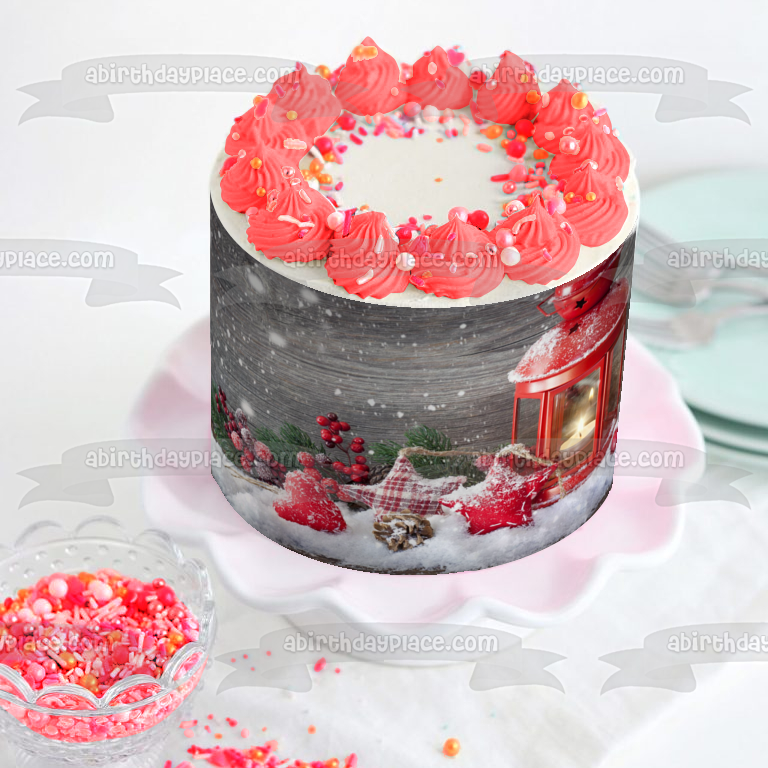 Christmas Candle Lantern Snow Edible Cake Topper Image ABPID50609