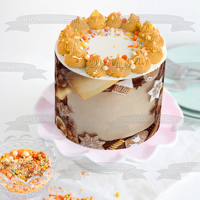 Christmas Ginger Bread Dough Rolling Pin Cookies Edible Cake Topper Image ABPID50619