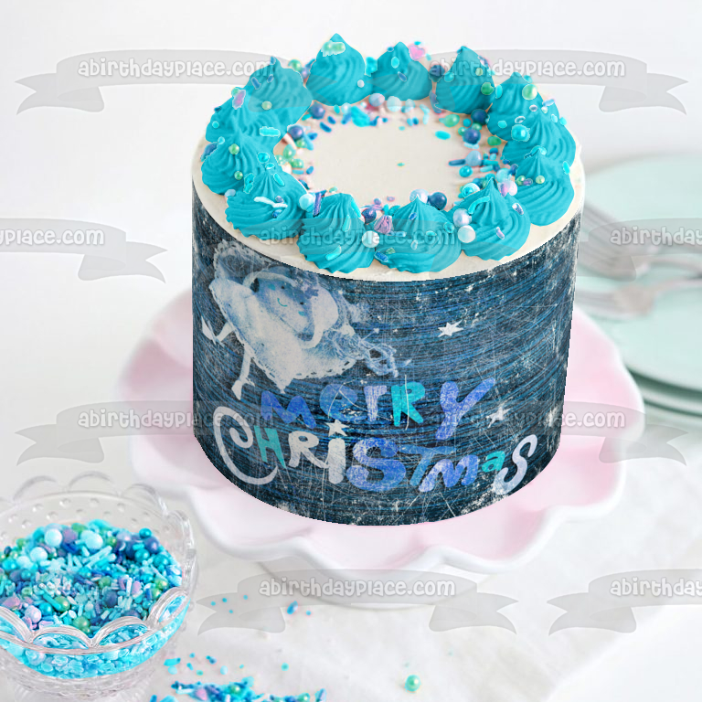 Feliz Navidad Ángel Azul Adorno Estrellas Imagen comestible para pastel ABPID50622