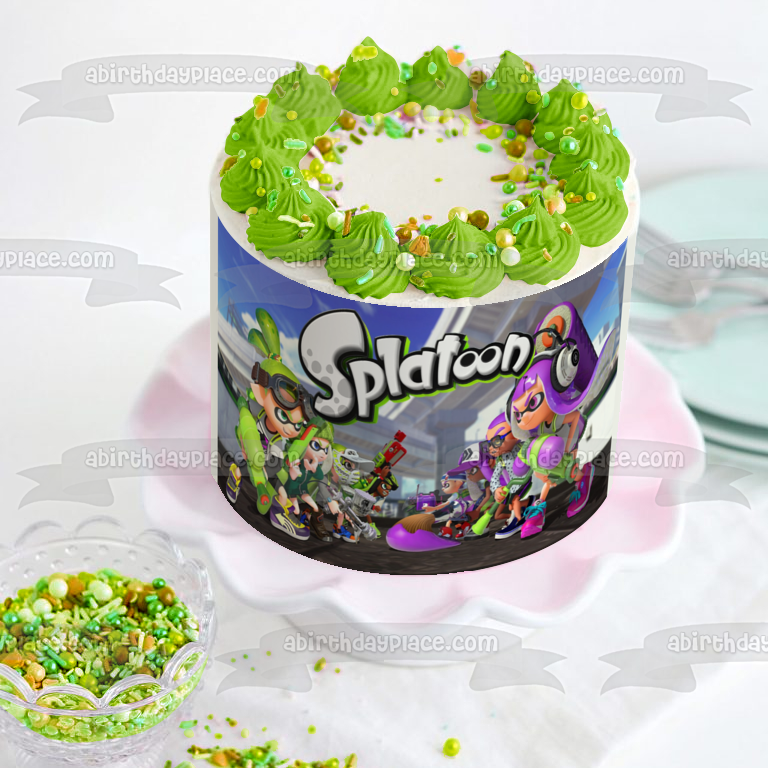 Splatoon 2 Inkling Lime Green Purple Edible Cake Topper Image ABPID50388
