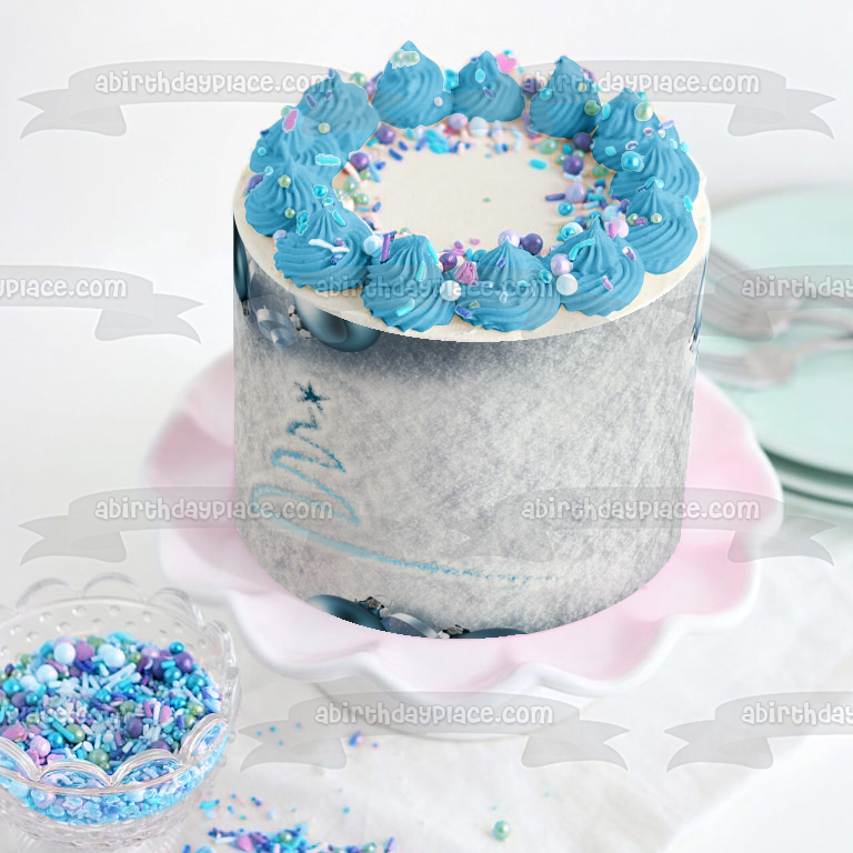 Árbol de Navidad, estrella, bola de nieve, adornos, adorno comestible para pastel, imagen ABPID50633