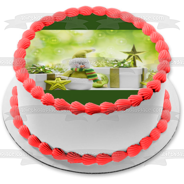 Navidad muñeco de nieve bufanda sombrero de Navidad presenta adorno comestible para pastel imagen ABPID50635