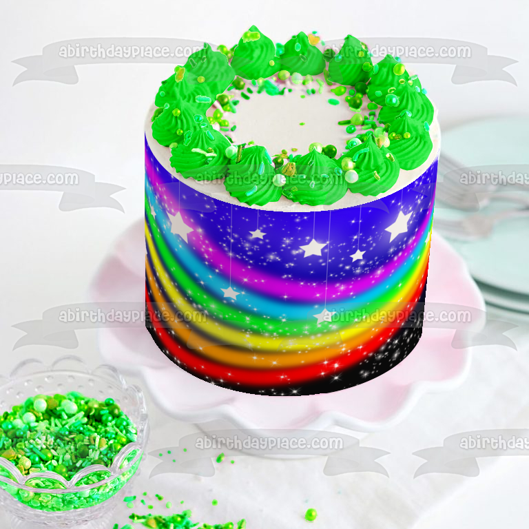 Mario Party Star Rainbow Background Winning Personalize with Your Name Edible Cake Topper Image ABPID50644