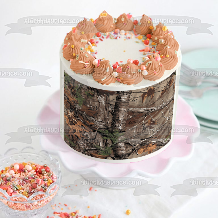 Real Tree Camo Trees Hojas Otoño Caza Fondo Comestible Cake Topper Imagen ABPID50428