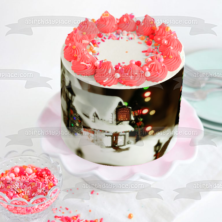 Christmas Santa's Workshop Toys Snow Edible Cake Topper Image ABPID50678