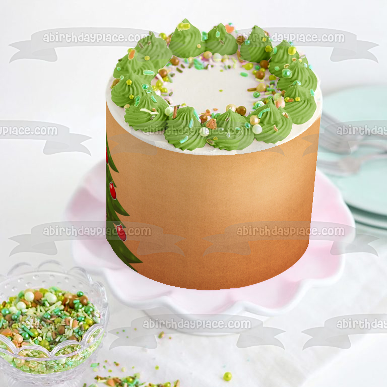 Christmas Tree Red Globe Ornaments Star Edible Cake Topper Image ABPID50690