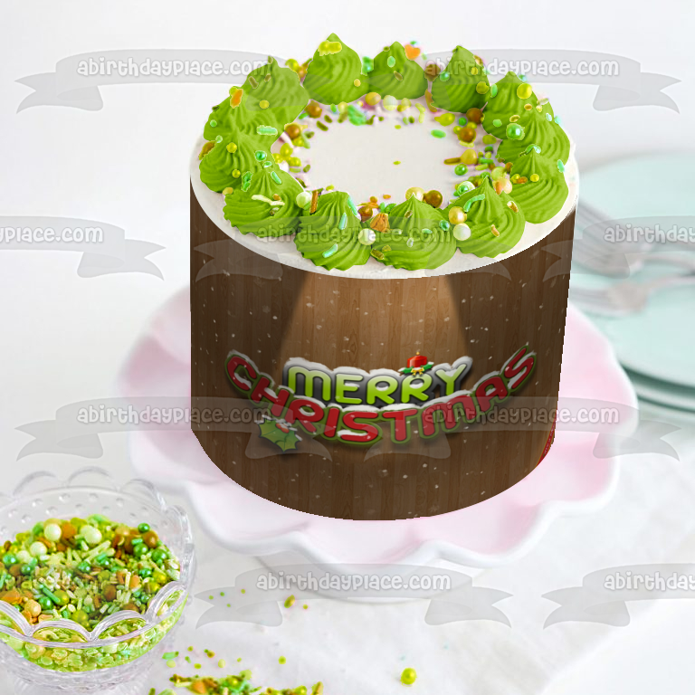Merry Christmas Candle Holly Edible Cake Topper Image ABPID50695