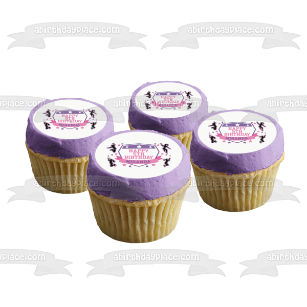 American Ninja Warrior Pink Purple Black Figures No Border Edible Cake Topper Image ABPID50703