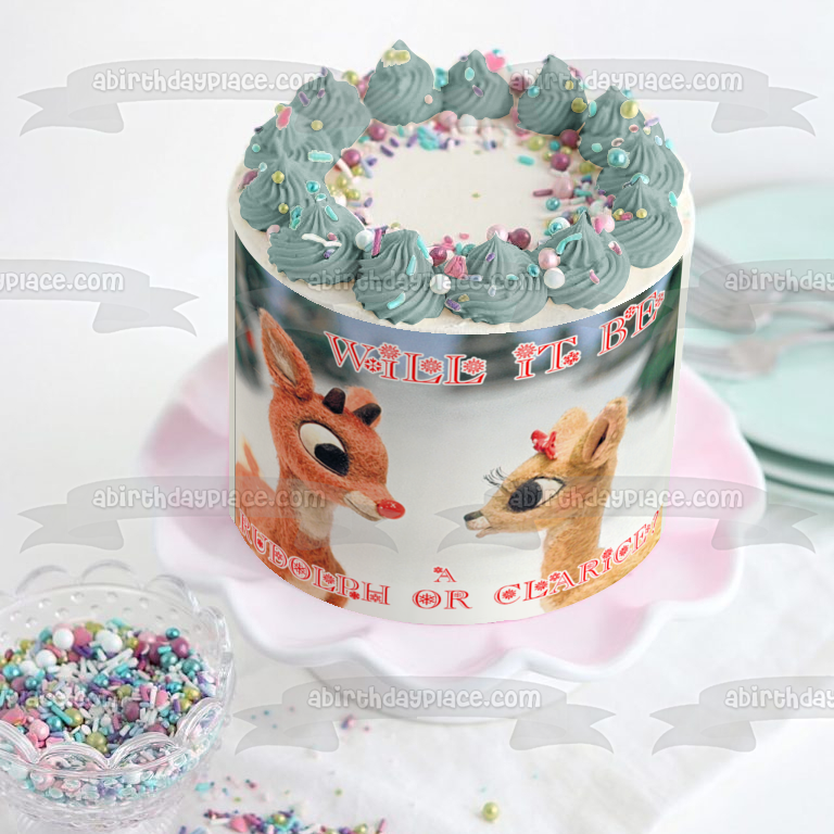 Rudolph the Rednose Reindeer Gender Reveal Edible Cake Topper Image ABPID50711