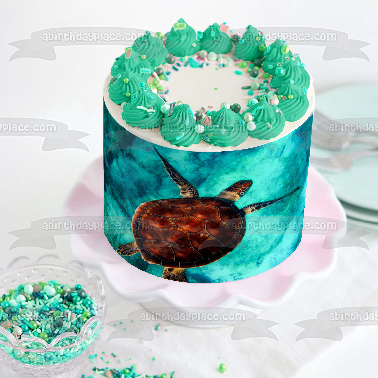 Swimming Sea Turtle Edible Cake Topper Image ABPID50482
