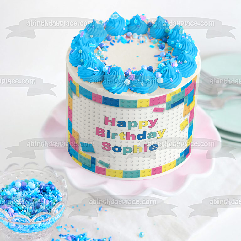 Pastel LEGO Blocks Frame Personalized Edible Cake Topper Image ABPID50718