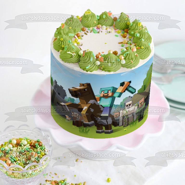 Minecraft Horse Pixel Sword Edible Cake Topper Image ABPID50485
