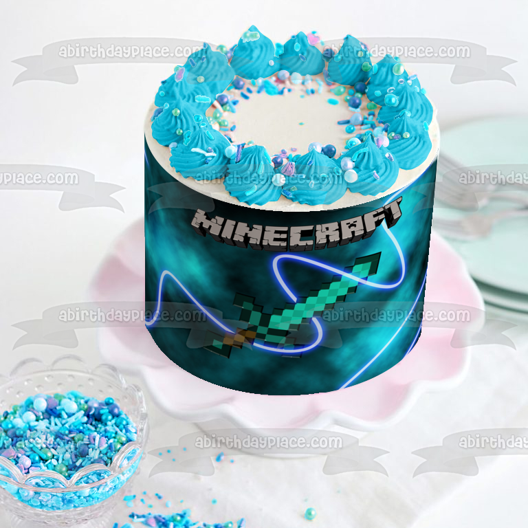 Minecraft Pixel Sword Edible Cake Topper Image ABPID50486