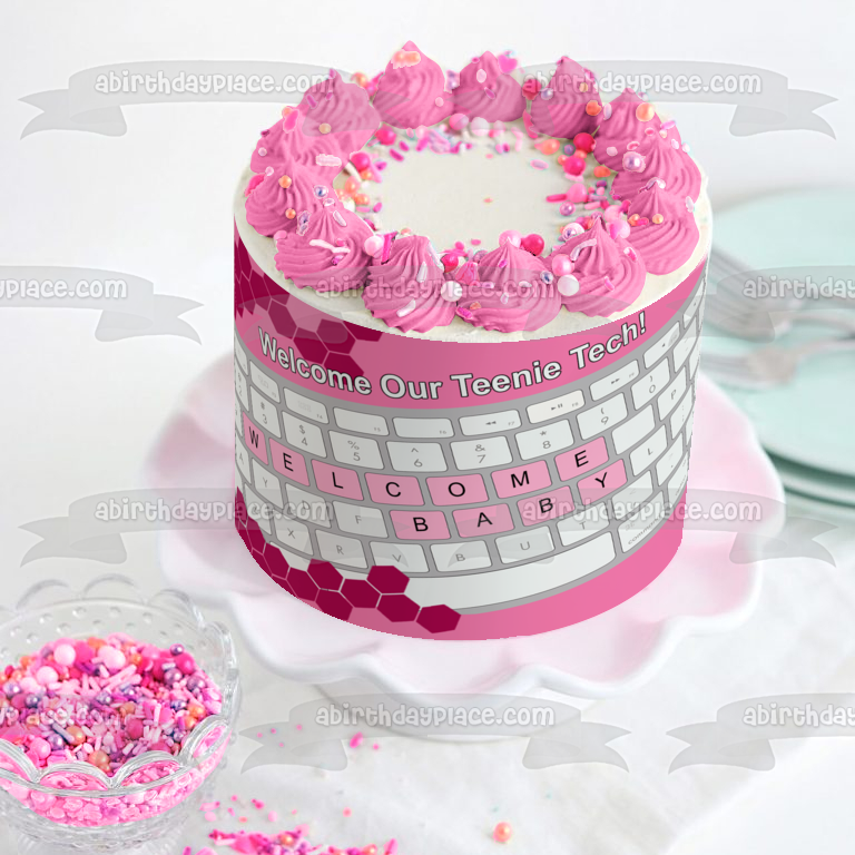 Teenie Tech Baby Shower Pink Edible Cake Topper Image ABPID50720