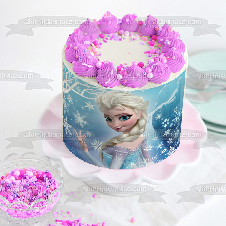 Elsa Disney Frozen Princess Snowflakes Mountain Decoración comestible para tarta Imagen ABPID51044