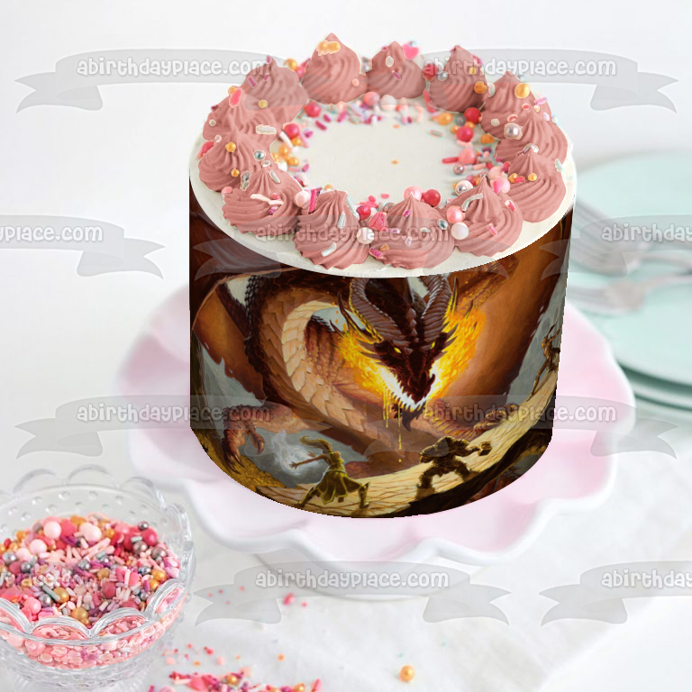 Dungeons and Dragons Classic Tabletop RPG Gaming Dragon Battle Edible Cake Topper Image ABPID50814