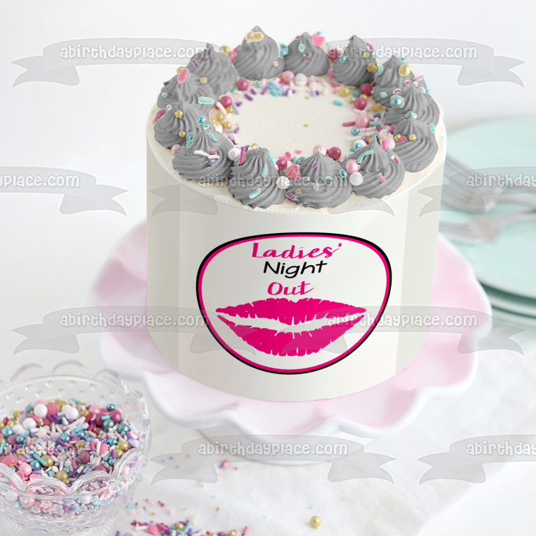 Ladies' Night Out Pink Lips Kiss Edible Cake Topper Image ABPID50864