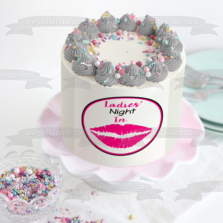 Decoración comestible para tarta con labios de beso rosa, Noche de damas, imagen ABPID50865