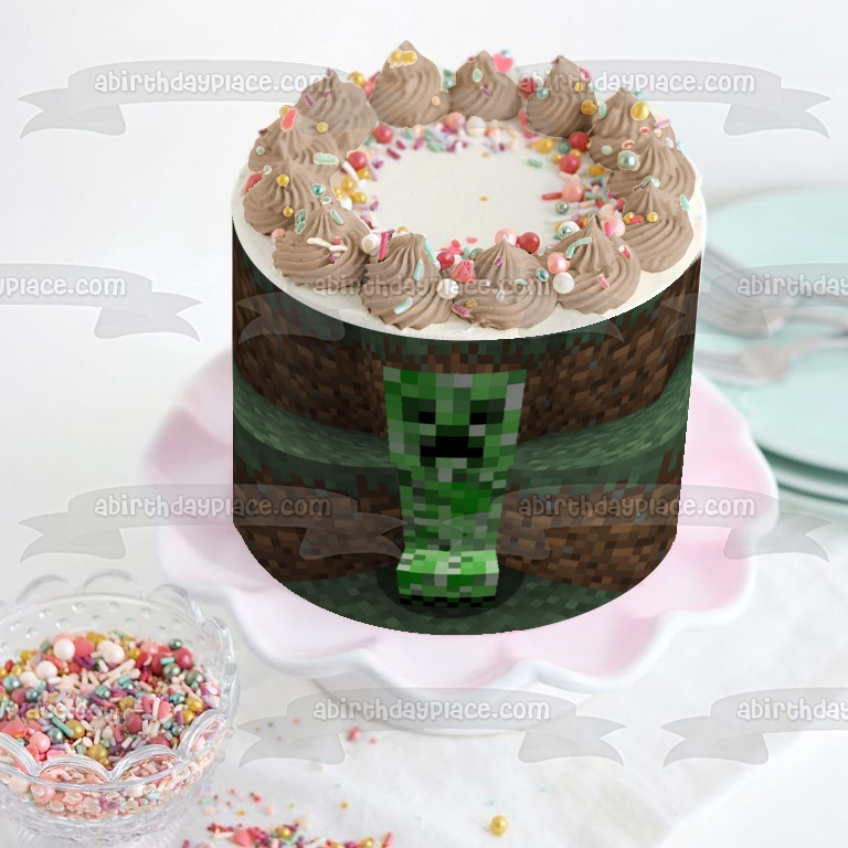 Minecraft Creeper Dirt Blocks Fondo Imagen comestible para decoración de tarta ABPID51120