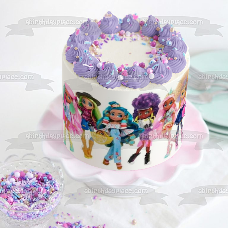 Hairdorables Hairmazing Dolls Bella Noah Willow Harmony Kali Dee Dee Edible Cake Topper Image ABPID50912