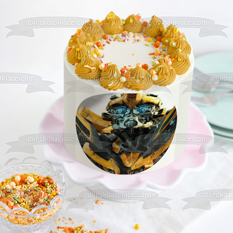 Transformers Bumblebee Blue Glowing Eyes Edible Cake Topper Image ABPID51142