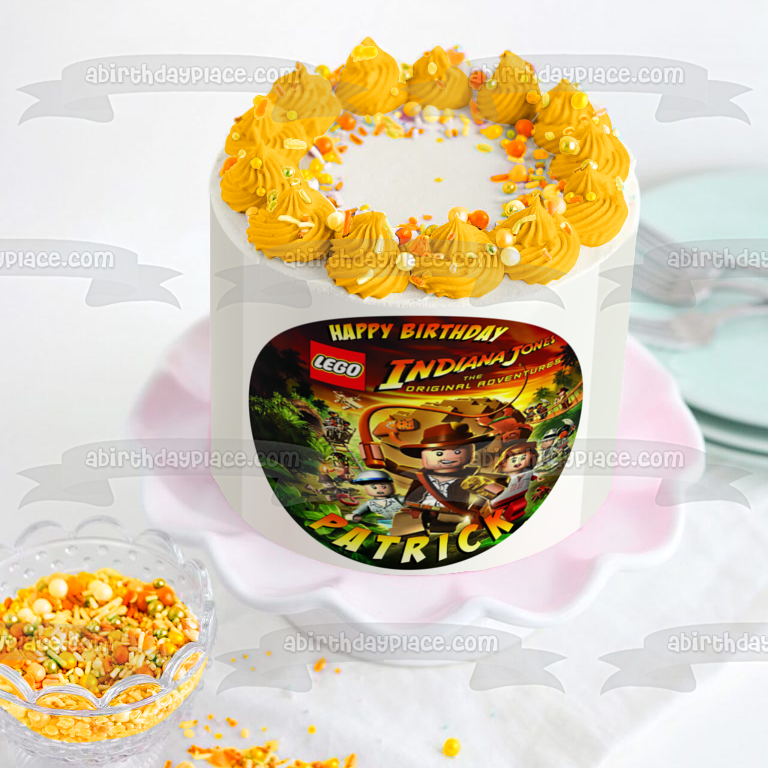 LEGO Indiana Jones the Original Adventure Happy Birthday Mola Ram Satipo Jock Marion Personalized Name Edible Cake Topper Image ABPID51203