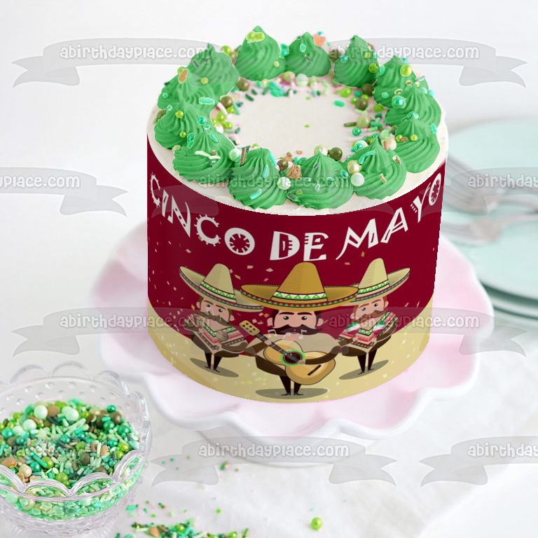Cinco De Mayo Men Wearing Sombrero's and Playing Instruments Edible Cake Topper Image ABPID51366