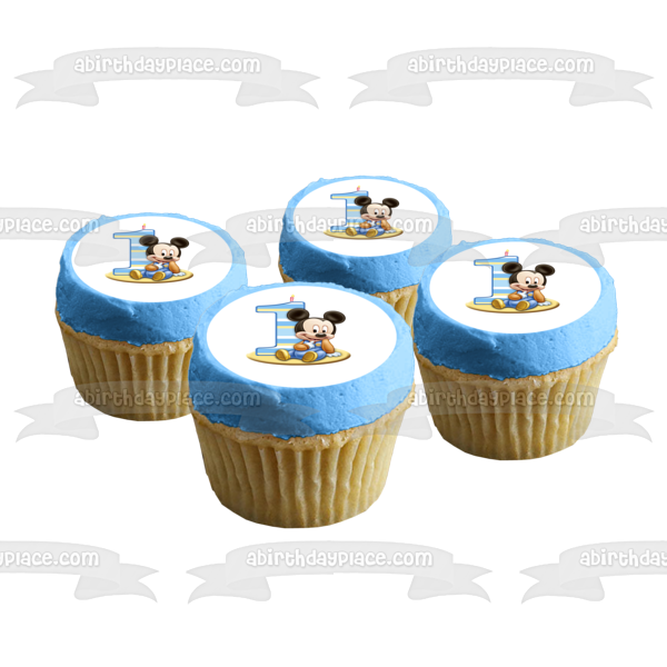 Baby Mickey Mouse 1st Birthday Candle Edible Cake Topper Image ABPID51271