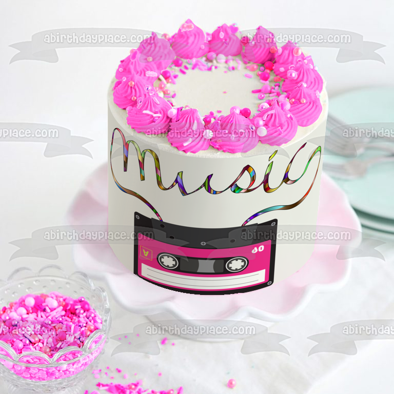 Music Mixtape Rainbow 80s 90s 70s Cassette Tape Personalizable Edible Cake Topper Image ABPID51273