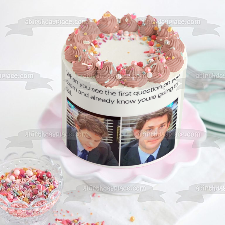 Meme the Office Jim Halpert Examen escolar Meme Edible Cake Topper Imagen ABPID51466