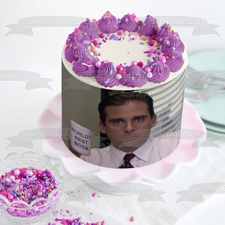 The Office Michael Scott World's Best Boss Coffee Mug Happy Boss's Day Edible Cake Topper Image ABPID51475