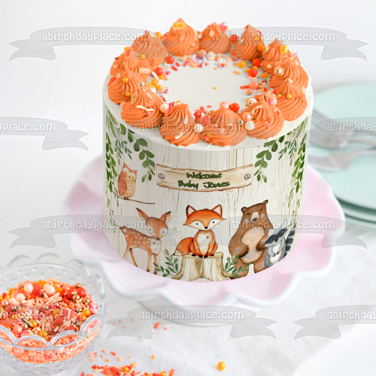 Mehofoto Woodland Baby Shower Backdrop Woodland Animals Edible Cake Topper Image ABPID51786