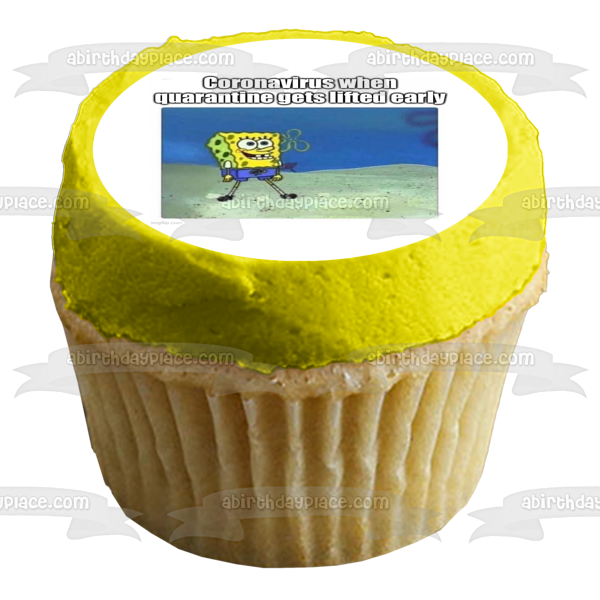 SpongeBob SquarePants Coronavirus Meme Quarantine Lifted SpongeBob Smiling Edible Cake Topper Image ABPID51861