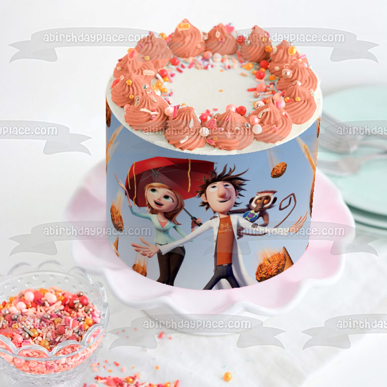 Cloudy with a Chance of Meatballs Flint Lockwood Sam Sparks Steve Edible Cake Topper Image ABPID52044