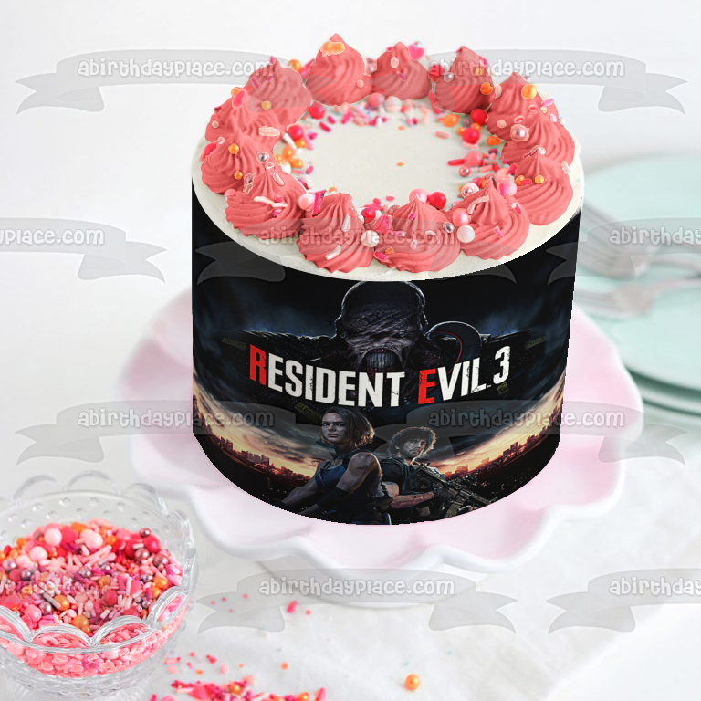 Resident Evil 3 Jill Valentine Carlos Oliverira Nemesis Imagen comestible para decoración de tarta ABPID51934