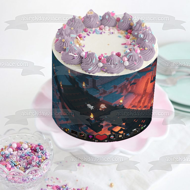 Minecraft Dungeons Crossing Bridge Antorchas Adorno comestible para tarta Imagen ABPID51945