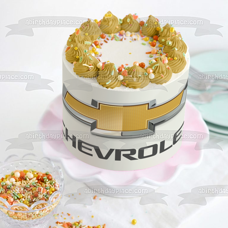 Chevrolet Logo Car Company Logo Silver Gold Edible Cake Topper Image ABPID52195