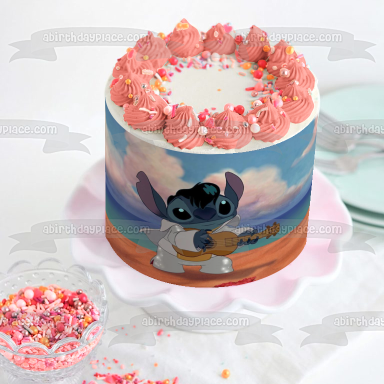 Decoración comestible para tarta con ukelele de Elvis y Stitch, Lilo y Stitch, imagen ABPID52230