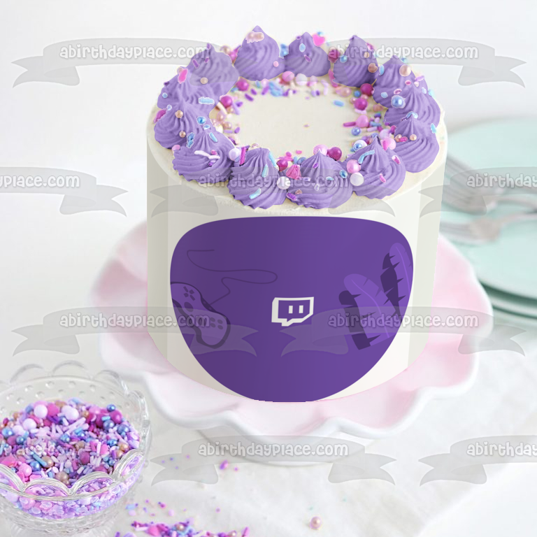 Imagen de decoración comestible para tarta con logotipo del servicio de transmisión de vídeo de Twitch ABPID52247