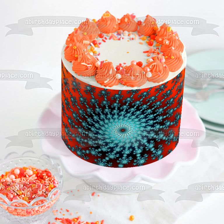 Adorno comestible para tarta con patrón en espiral, azul y naranja, imagen ABPID52526
